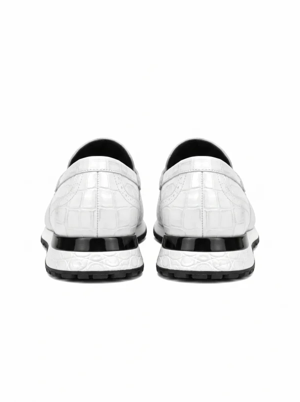 White Portofino Crocodile Running Loafer, rear view