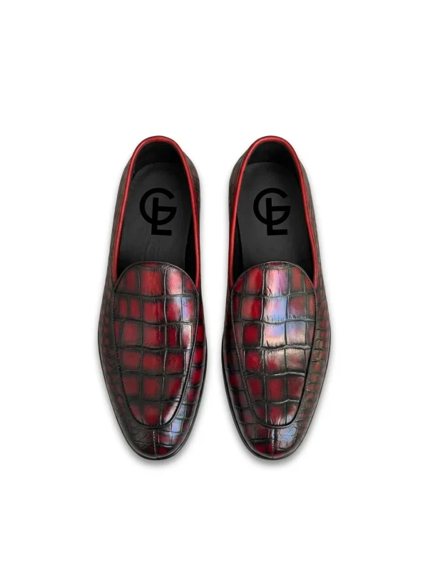 Wine Tropea Crocodile Loafer, top view