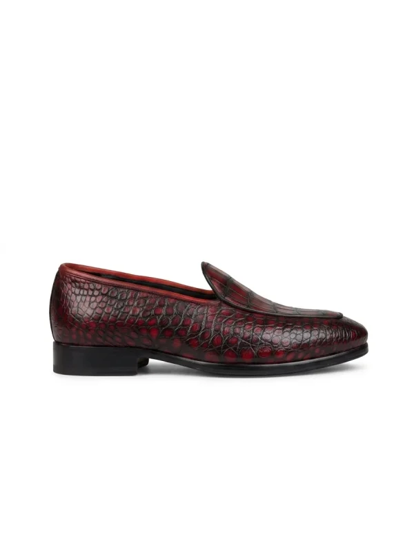 Wine Valentino Crocodile Loafers, side profile