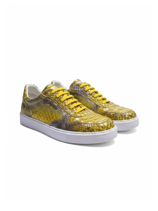 Yellow Montferrat Python Sneakers, three-quarter view